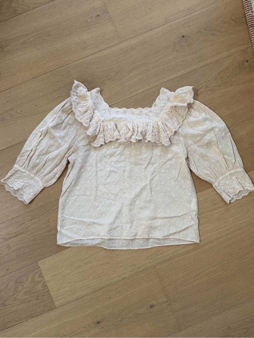 Doên - Lace-Trim Eyelet Peasant Top - Cream